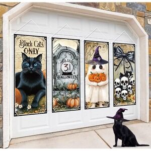 Halloween Decorations 4PCS Vintage Hanging Banner Black Cat Skull Ghosts